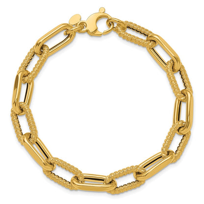 14K Yellow Gold Polished And Textured Fancy Link Bracelet