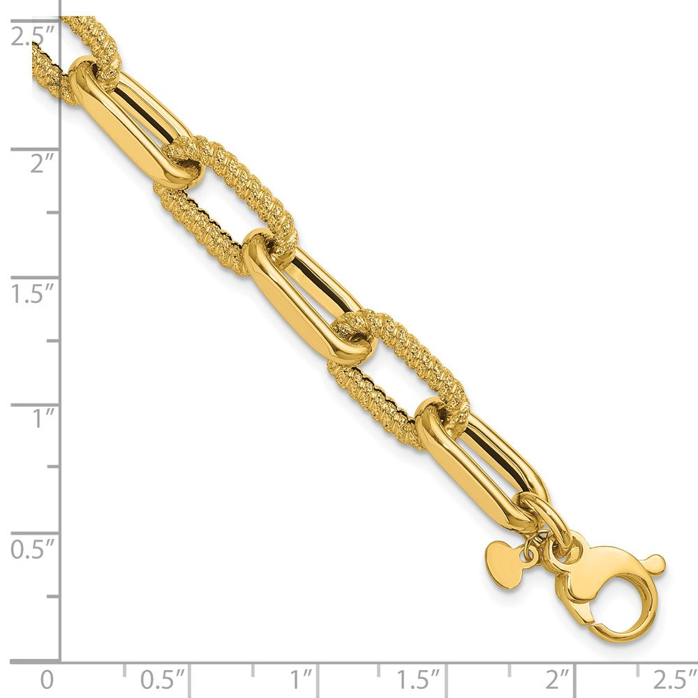 14K Yellow Gold Polished And Textured Fancy Link Bracelet