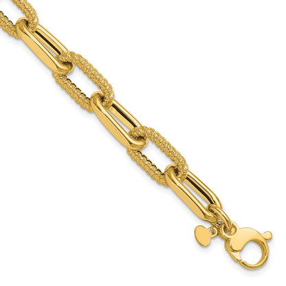 14K Yellow Gold Polished And Textured Fancy Link Bracelet