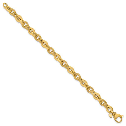 14K Yellow Gold Polished And Textured Fancy Link Bracelet