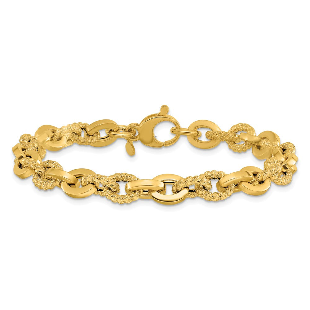 14K Yellow Gold Polished And Textured Fancy Link Bracelet