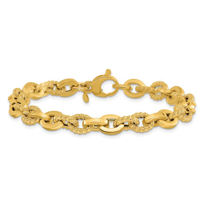 14K Yellow Gold Polished And Textured Fancy Link Bracelet