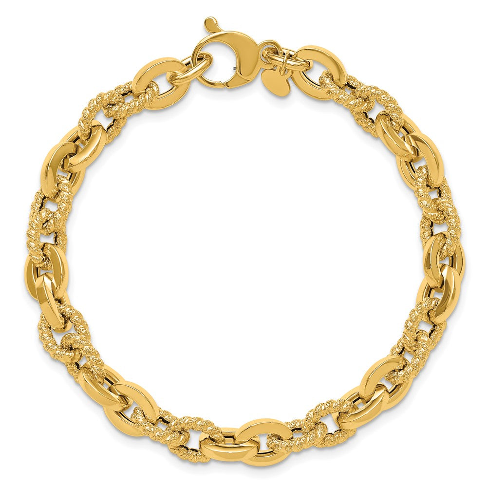 14K Yellow Gold Polished And Textured Fancy Link Bracelet