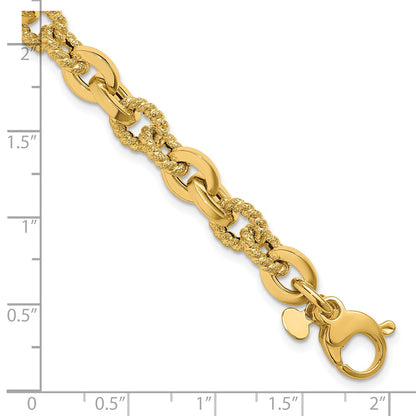 14K Yellow Gold Polished And Textured Fancy Link Bracelet