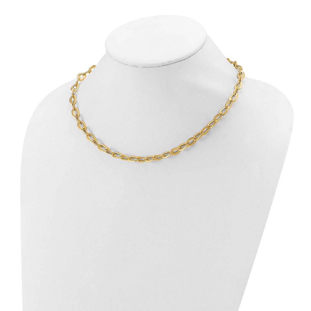 14K Yellow Gold Polished And Satin Fancy Link Necklace