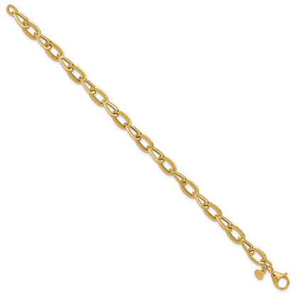 14K Yellow Gold Polished And Satin Fancy Link Bracelet