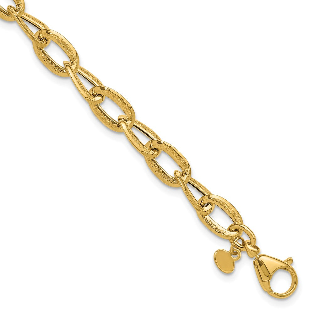 14K Yellow Gold Polished And Satin Fancy Link Bracelet