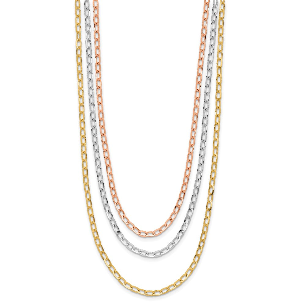 14K Tri Color Polished 3 Strand Link Necklace