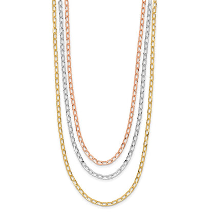 14K Tri Color Polished 3 Strand Link Necklace