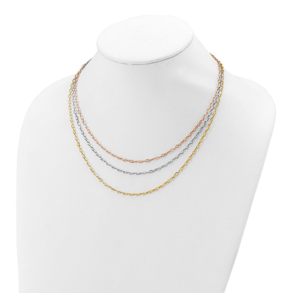 14K Tri Color Polished 3 Strand Link Necklace