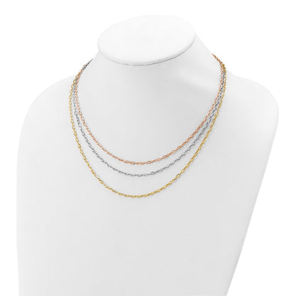 14K Tri Color Polished 3 Strand Link Necklace