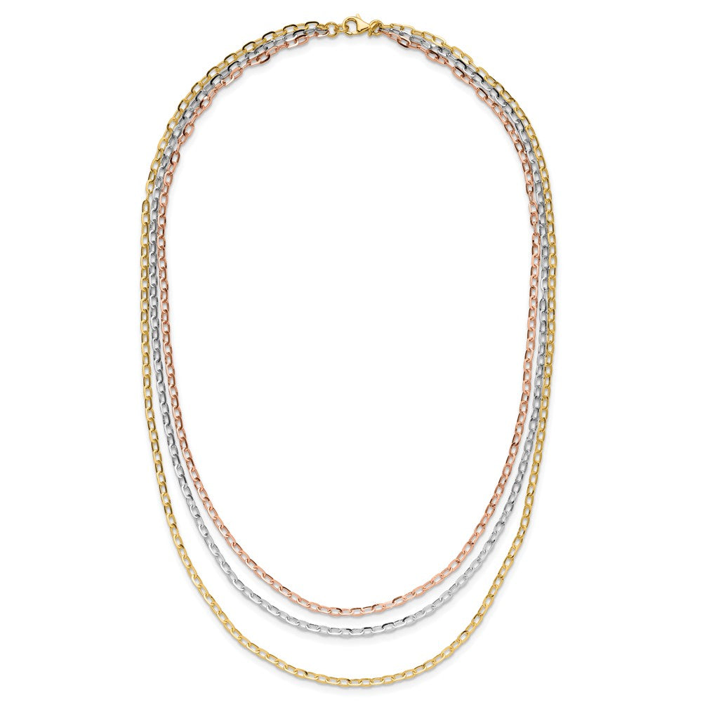 14K Tri Color Polished 3 Strand Link Necklace