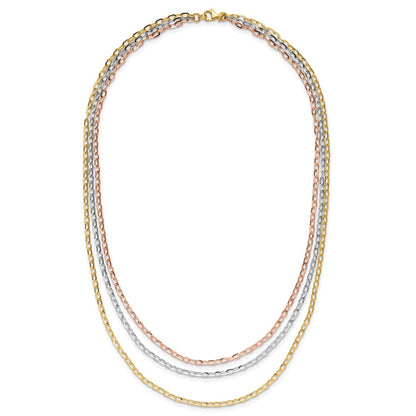 14K Tri Color Polished 3 Strand Link Necklace