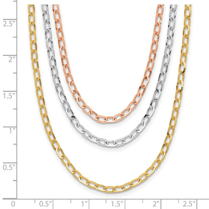 14K Tri Color Polished 3 Strand Link Necklace