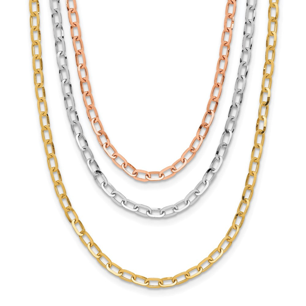 14K Tri Color Polished 3 Strand Link Necklace