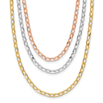 14K Tri Color Polished 3 Strand Link Necklace