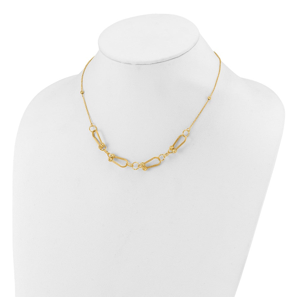 14K Yellow Gold Polished/Textured/Dia Cut Fancy Link With 2In Ext. Necklace