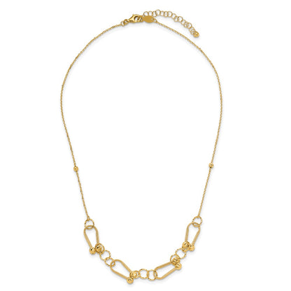 14K Yellow Gold Polished/Textured/Dia Cut Fancy Link With 2In Ext. Necklace