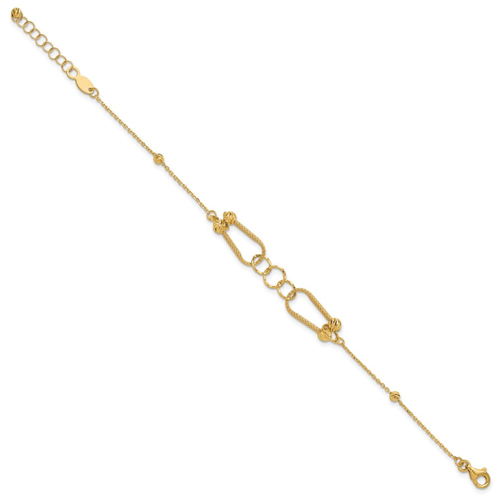 14K Yellow Gold Polished And Diamond Cut Fancy Link With 1In Ext. Bracelet