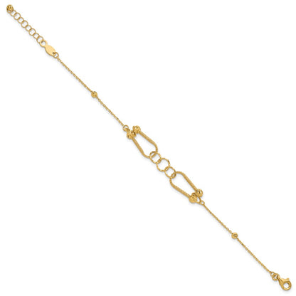 14K Yellow Gold Polished And Diamond Cut Fancy Link With 1In Ext. Bracelet