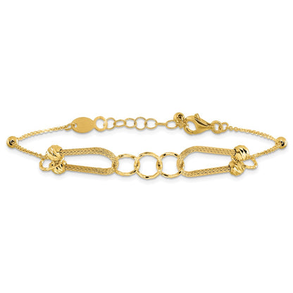 14K Yellow Gold Polished And Diamond Cut Fancy Link With 1In Ext. Bracelet
