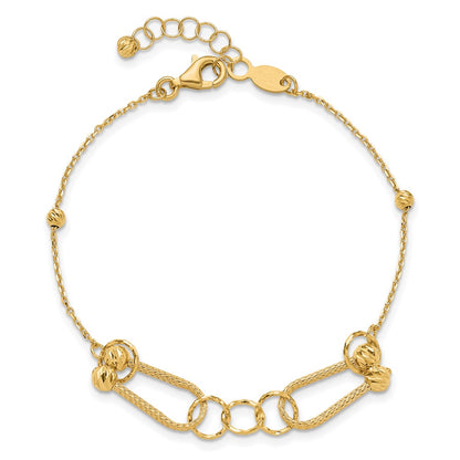 14K Yellow Gold Polished And Diamond Cut Fancy Link With 1In Ext. Bracelet