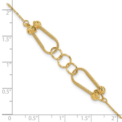 14K Yellow Gold Polished And Diamond Cut Fancy Link With 1In Ext. Bracelet