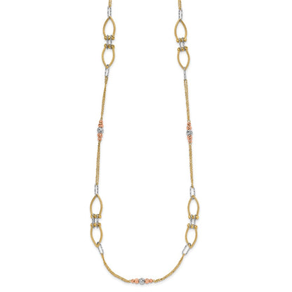 14K Tri Color Polish/Textured/Dia Cut Fancy 1.5In Ext. Necklace