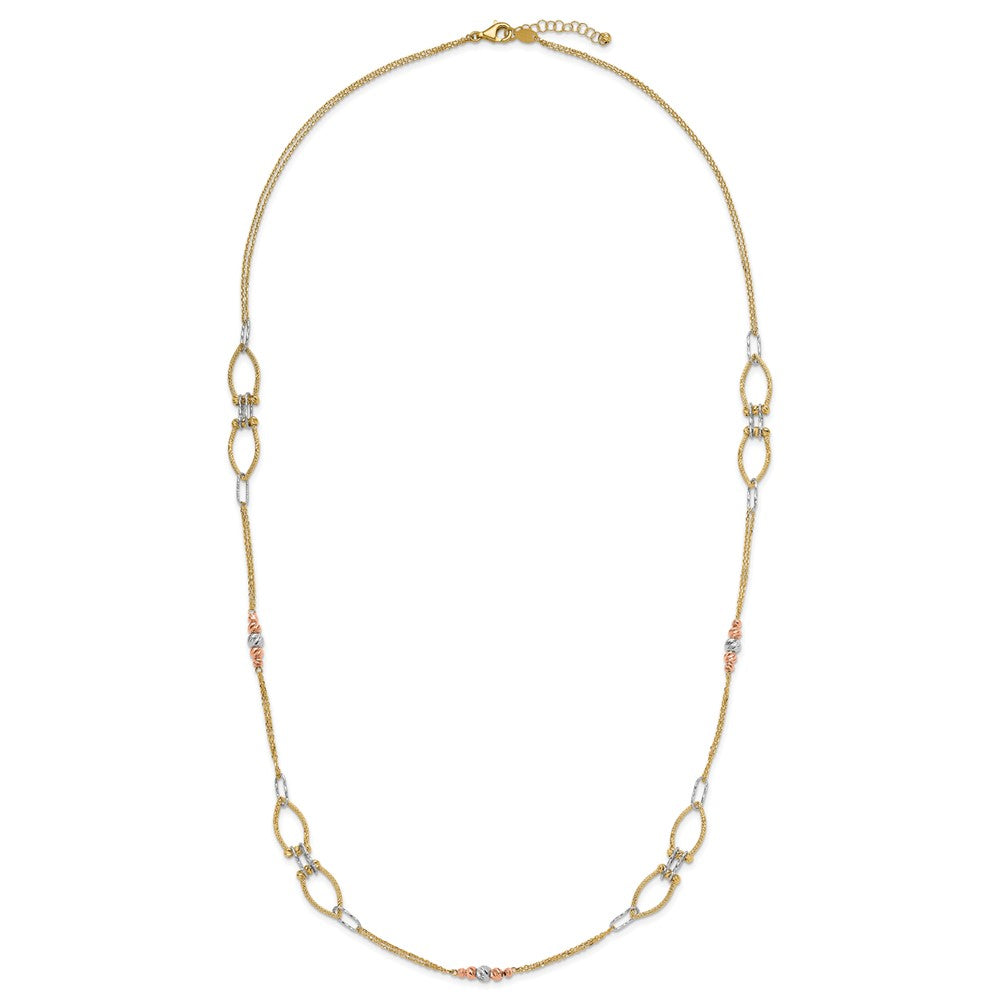 14K Tri Color Polish/Textured/Dia Cut Fancy 1.5In Ext. Necklace