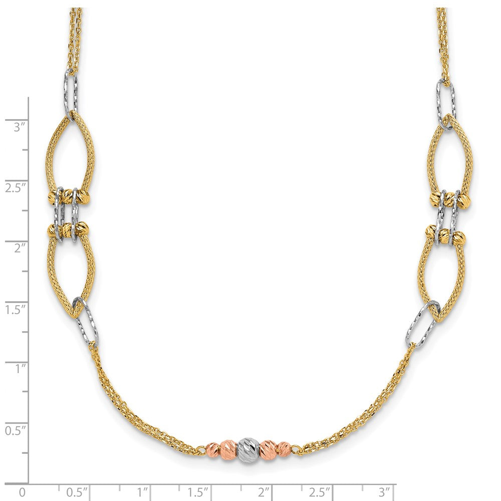 14K Tri Color Polish/Textured/Dia Cut Fancy 1.5In Ext. Necklace