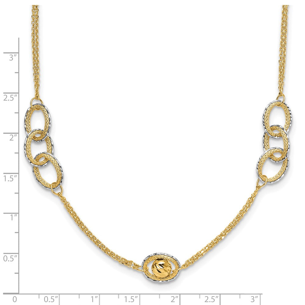 14K Two Tone Polish/Textured/Dia Cut Fancy 1In Ext. Necklace