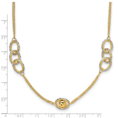 14K Two Tone Polish/Textured/Dia Cut Fancy 1In Ext. Necklace