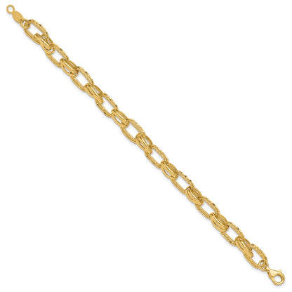 14K Yellow Gold Polished/Textured/Diamond Cut Fancy Link Bracelet