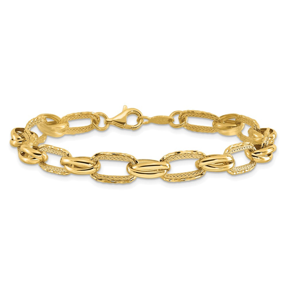 14K Yellow Gold Polished/Textured/Diamond Cut Fancy Link Bracelet