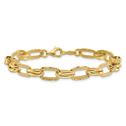 14K Yellow Gold Polished/Textured/Diamond Cut Fancy Link Bracelet