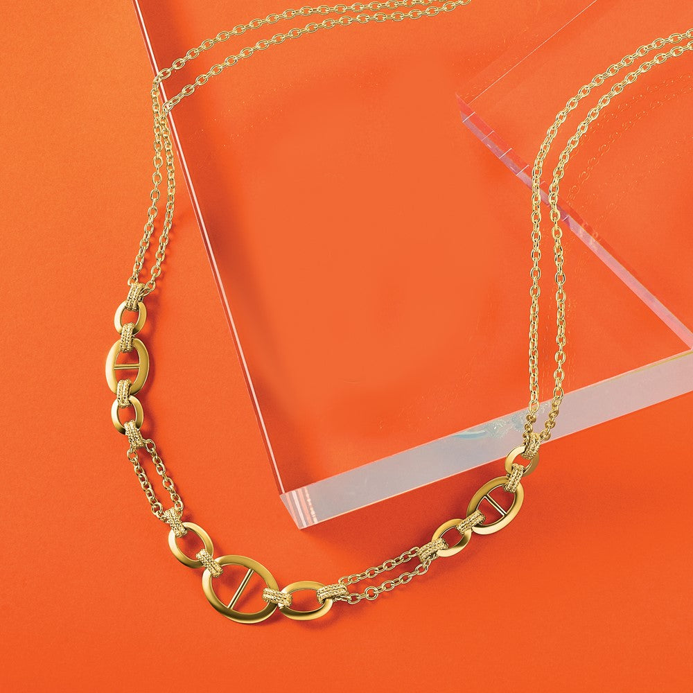 14K Yellow Gold Polished Multi Strand Fancy Link Necklace