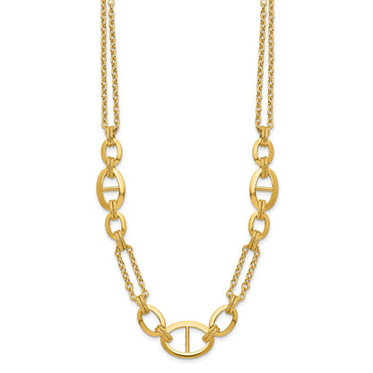 14K Yellow Gold Polished Multi Strand Fancy Link Necklace