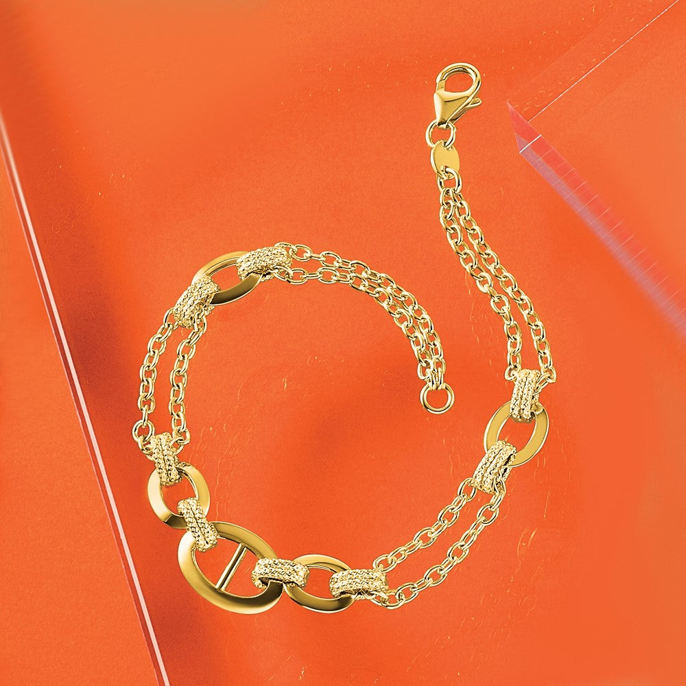 14K Yellow Gold Polished Multi Strand Fancy Link Bracelet