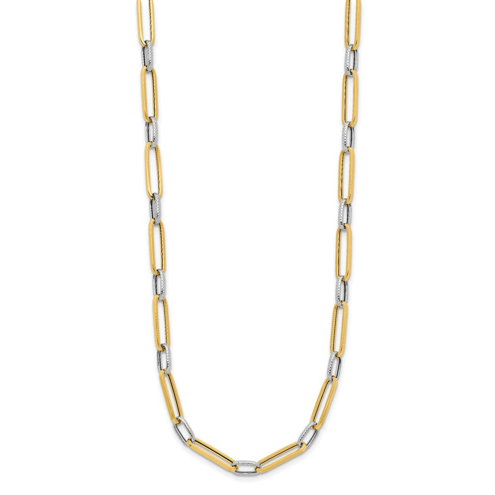 14K Yellow & Rhodium White Polished And Textured Fancy Link Necklace
