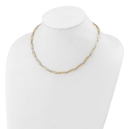 14K Yellow & Rhodium White Polished And Textured Fancy Link Necklace