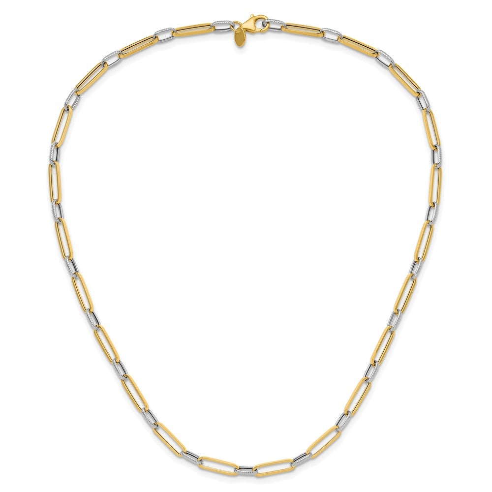 14K Yellow & Rhodium White Polished And Textured Fancy Link Necklace