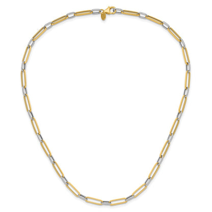 14K Yellow & Rhodium White Polished And Textured Fancy Link Necklace