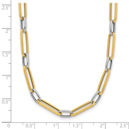 14K Yellow & Rhodium White Polished And Textured Fancy Link Necklace
