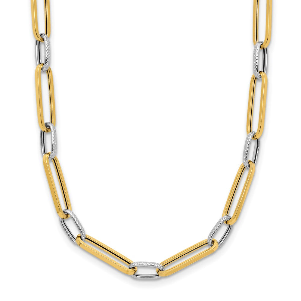 14K Yellow & Rhodium White Polished And Textured Fancy Link Necklace