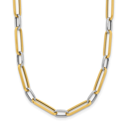 14K Yellow & Rhodium White Polished And Textured Fancy Link Necklace
