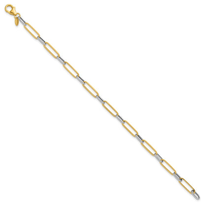 14K Yellow & Rhodium White Rhod Polished/Textured Fancy Link Bracelet