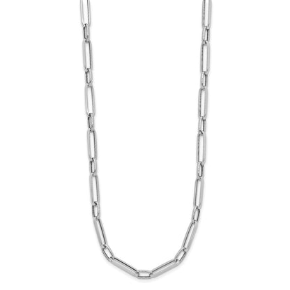 14K White Gold Polished And Textured Fancy Link Necklace