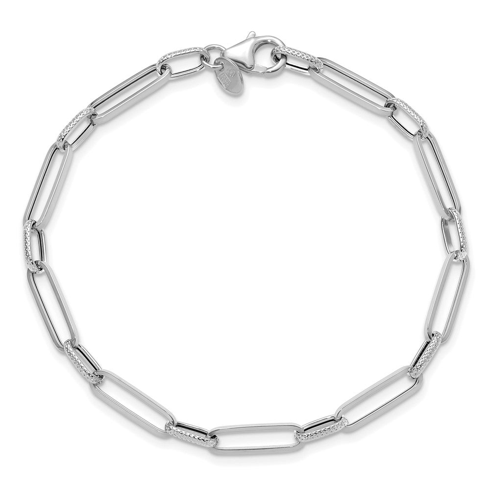 14K White Gold Polished/Textured Fancy Link Bracelet