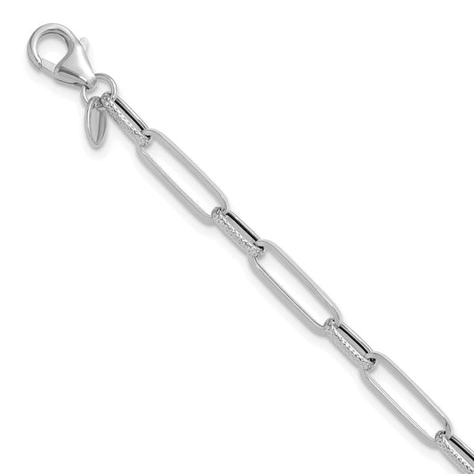 14K White Gold Polished/Textured Fancy Link Bracelet