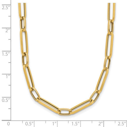 14K Yellow Gold Polished And Textured Fancy Link Necklace